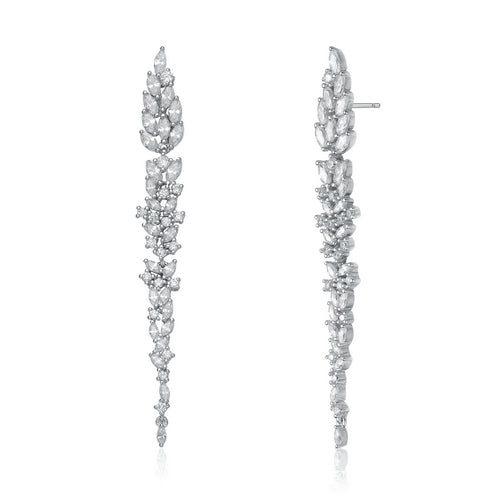 Sterling Silver Long Thin Cascading CZ Earring - HK Jewels