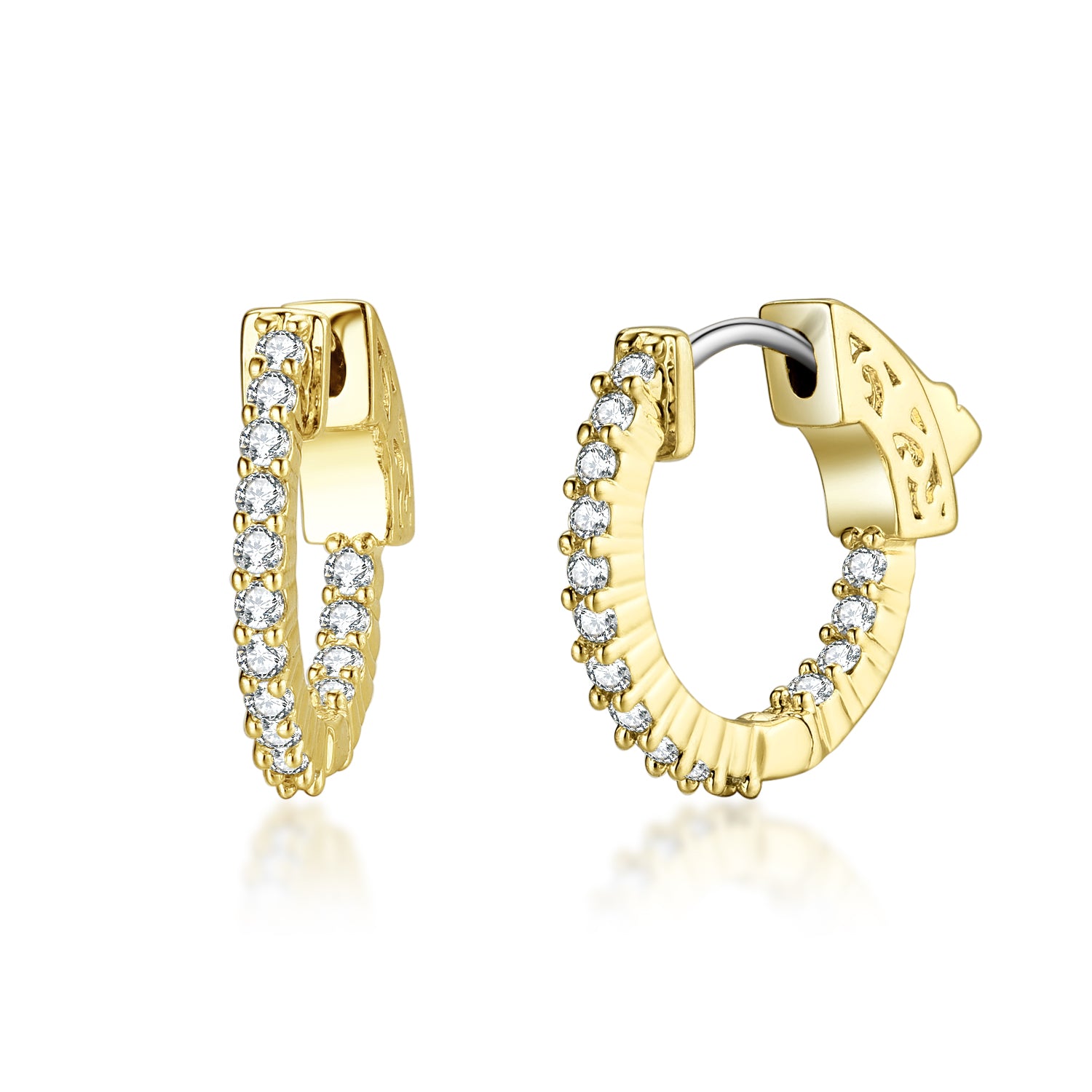 Surgical Steel Gold Plated CZ Hoop Earrings - HK Jewels