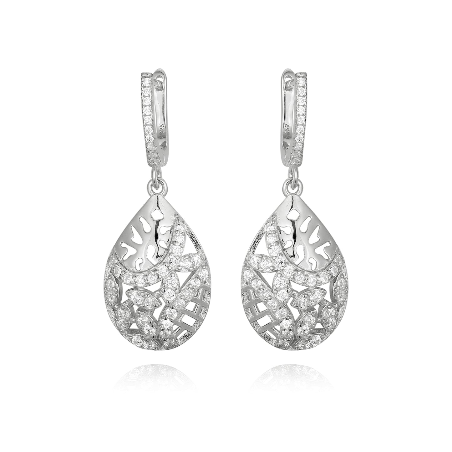 Sterling Silver Teardrop CZ Design Earring - HK Jewels