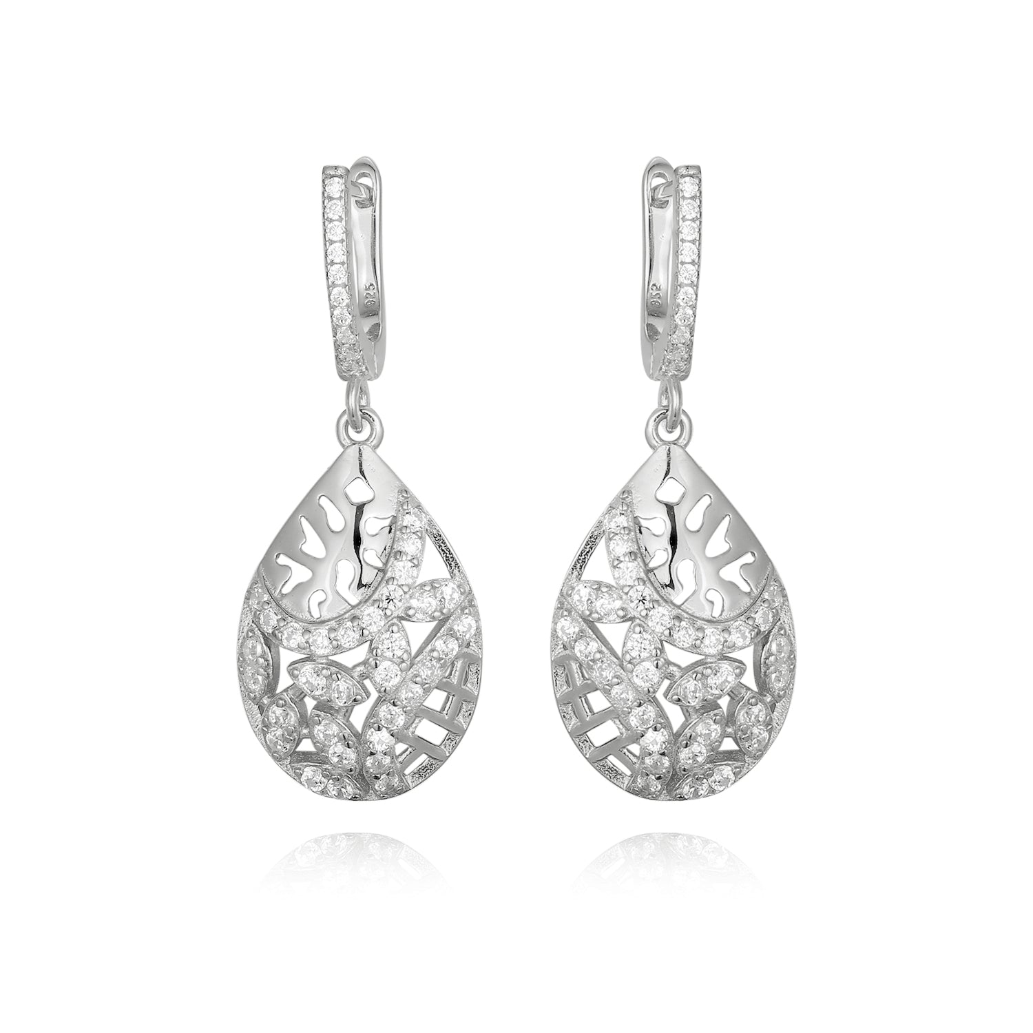 Sterling Silver Teardrop CZ Design Earring - HK Jewels