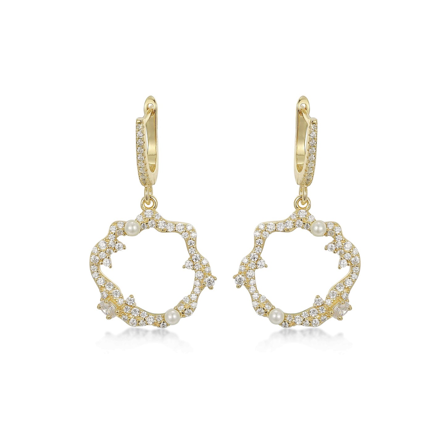 Sterling Silver Sprinkled CZ and Pearl Circle Earrings - HK Jewels