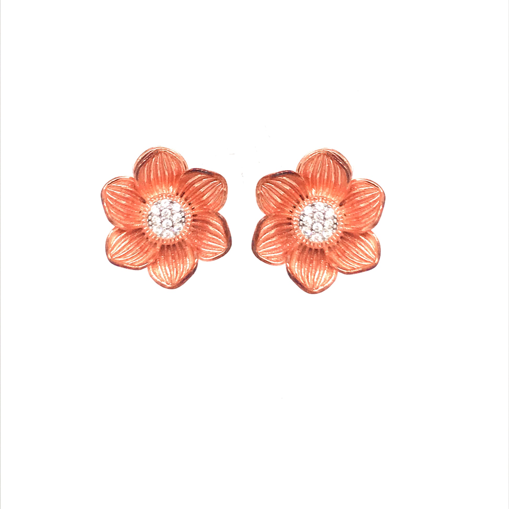 Rose Gold Plated Sterling Silver Flower Stud Earrings - HK Jewels