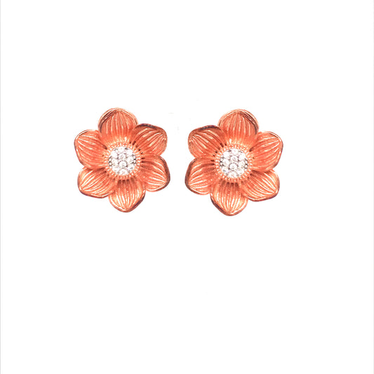 Rose Gold Plated Sterling Silver Flower Stud Earrings - HK Jewels