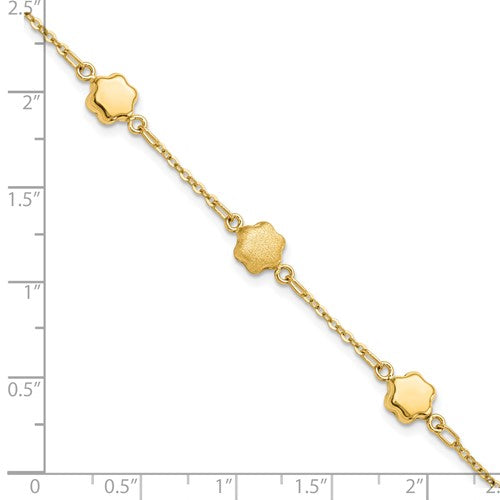 14K Yellow Gold Alternating Shiny and Matte Flower Link Bracelet - HK Jewels