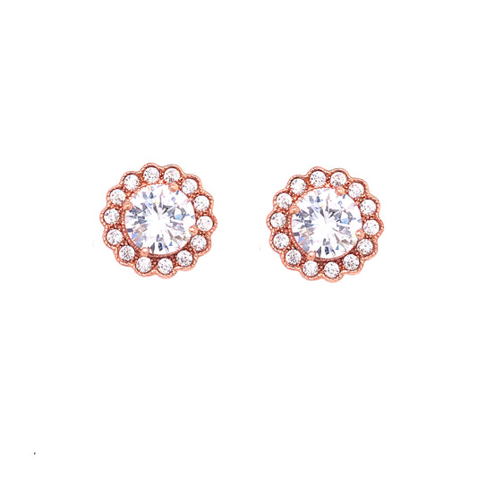 Rose Gold Plated Sterling Silver Round Stud Earrings - HK Jewels
