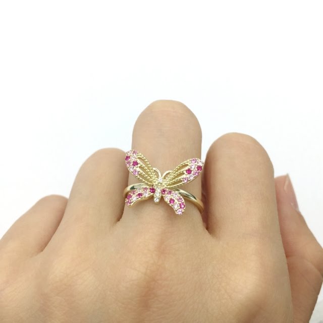 Gold Plated Sterling Silver Pink, Clear, and Ruby CZ Ring - HK Jewels