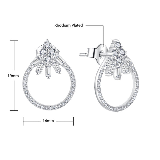 Sterling Silver Micropave Round and Baguette CZ Stud Earrings - HK Jewels