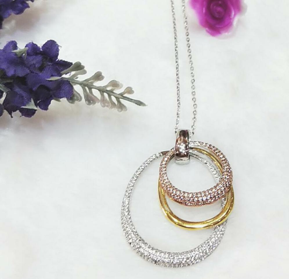 Sterling Silver Tri-Colored Ovals Pendant - HK Jewels