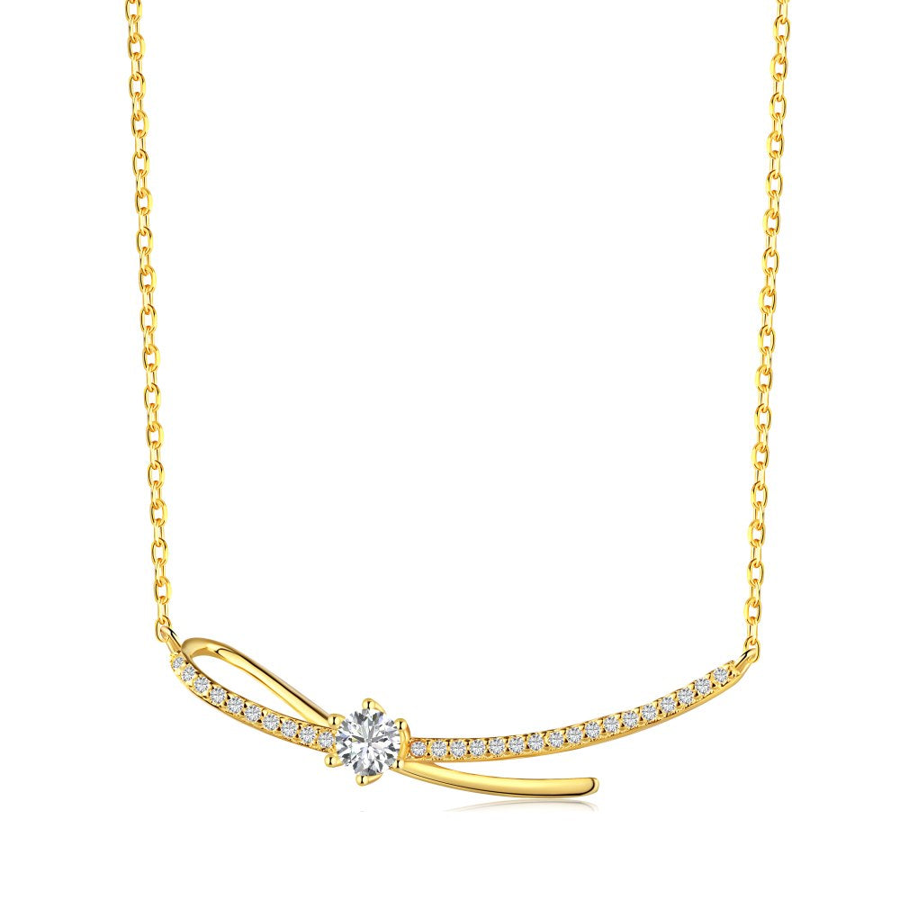 Sterling Silver Twist Bar Necklace with Large CZ - HK Jewels
