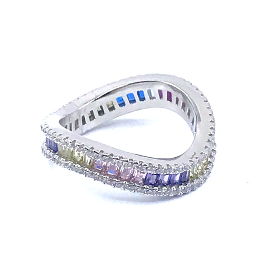 Sterling Silver Rainbow Wavy Ring - HK Jewels