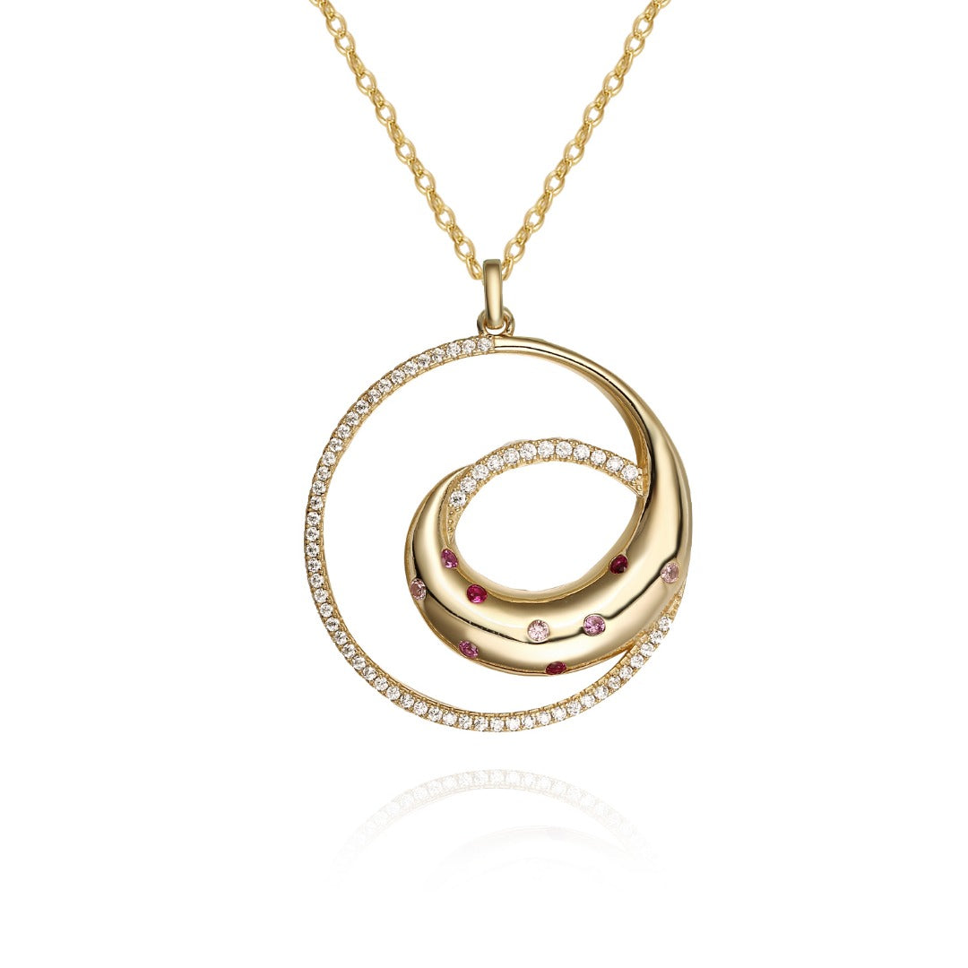 Gold Plated Sterling Silver Round Swirl With CZ's Pendant - HK Jewels