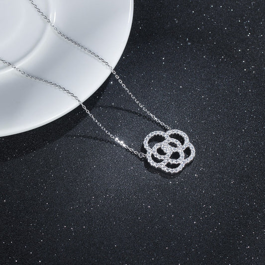 Sterling Silver Micropave Flower Necklace - HK Jewels