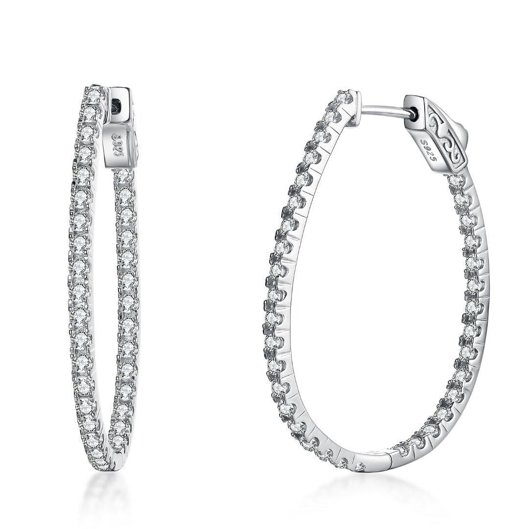Sterling Silver Inside Out Teardrop Shaped CZ Hoops - HK Jewels