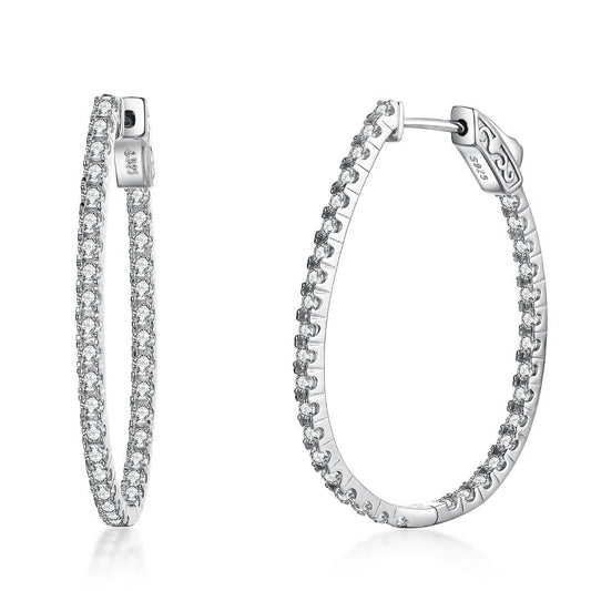 Sterling Silver Inside Out Teardrop Shaped CZ Hoops - HK Jewels