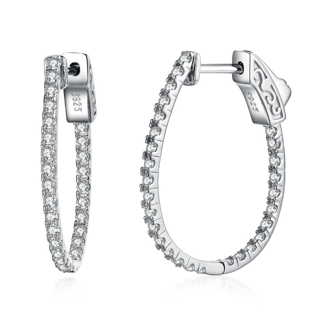 Sterling Silver Inside Out Teardrop Shaped CZ Hoops - HK Jewels
