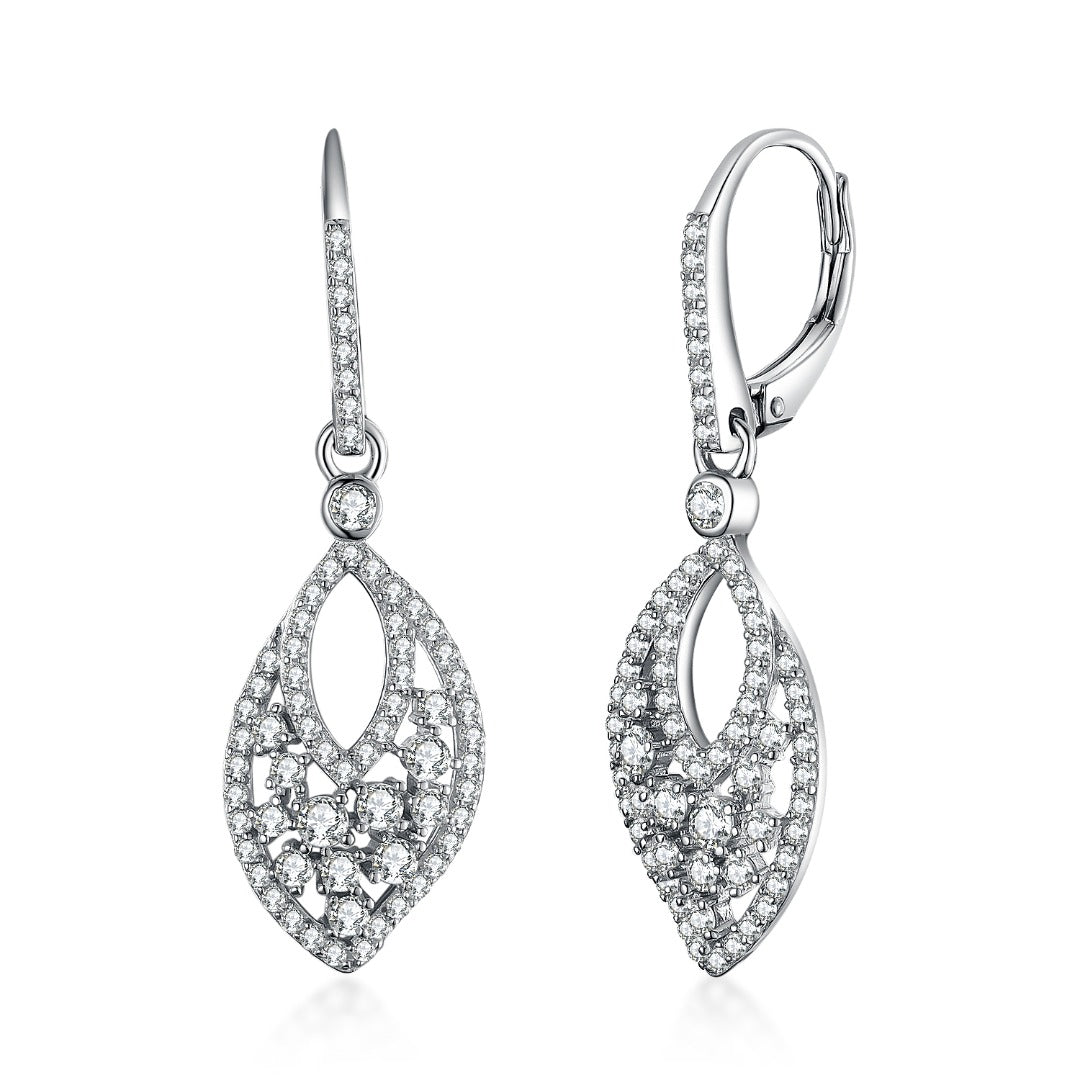 Sterling Silver Fancy Small Dangling Micropave Earrings - HK Jewels