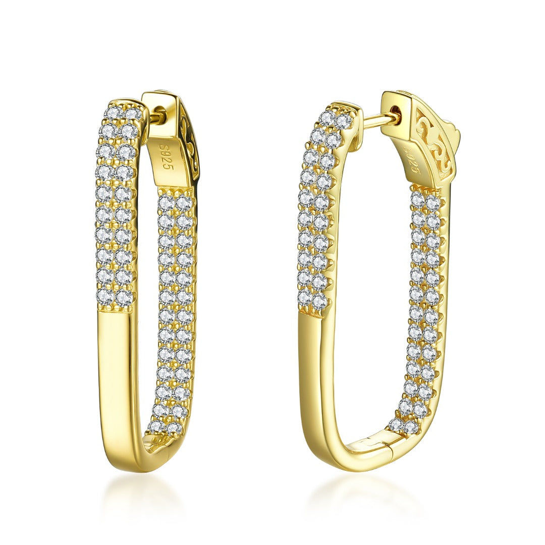 Sterling Silver Double Row CZ Rectangular Hoops - HK Jewels