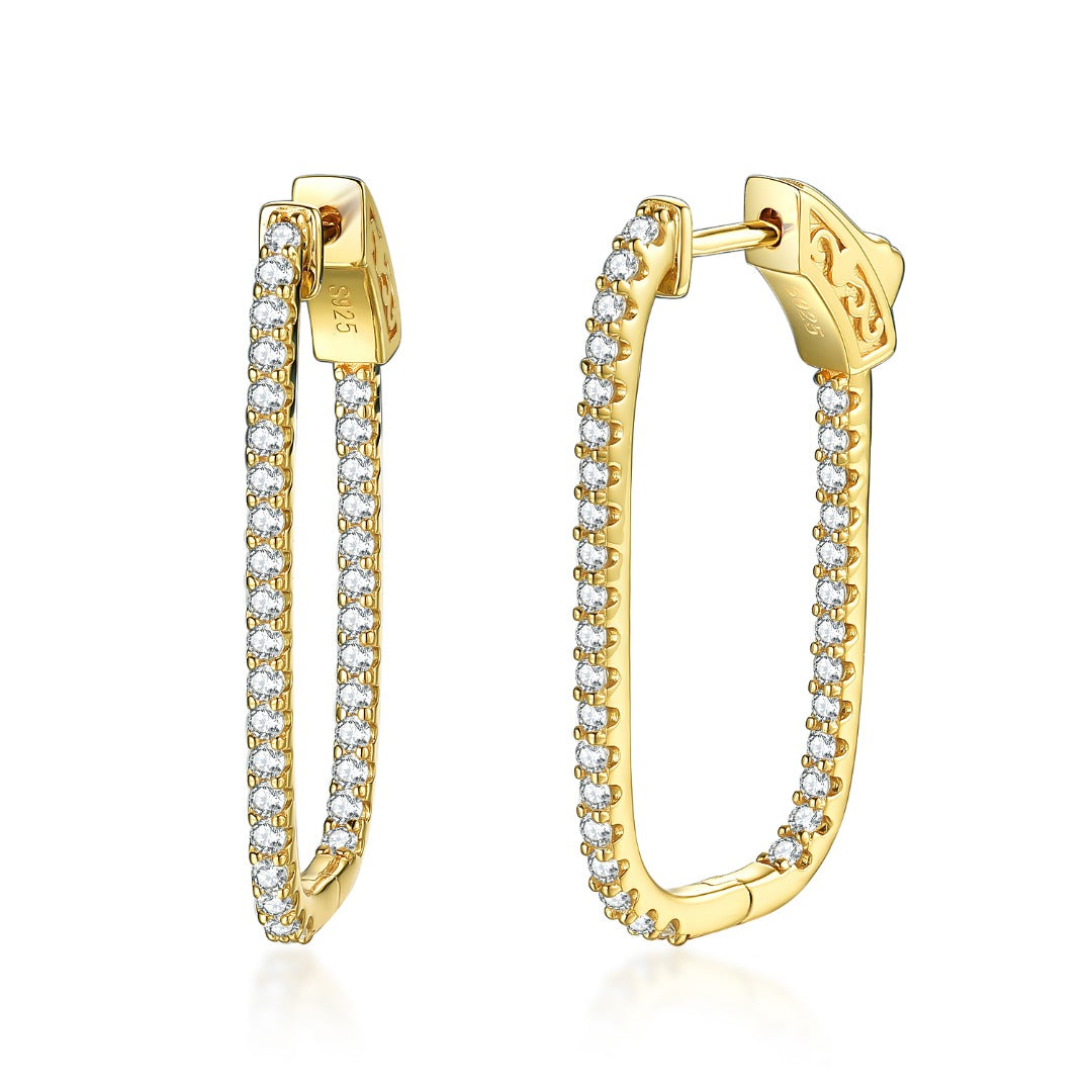 Sterling Silver Thin CZ Rectangular Hoops - HK Jewels