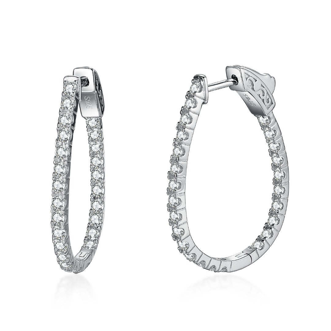 Sterling Silver Inside Out Teardrop Shaped CZ Hoops - HK Jewels