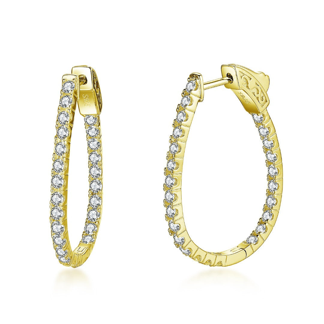 Sterling Silver Inside Out Teardrop Shaped CZ Hoops - HK Jewels