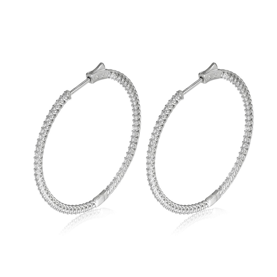 Sterling Silver 50mm Round CZ Hoop Earrings with 1.75mm CZs - HK Jewels