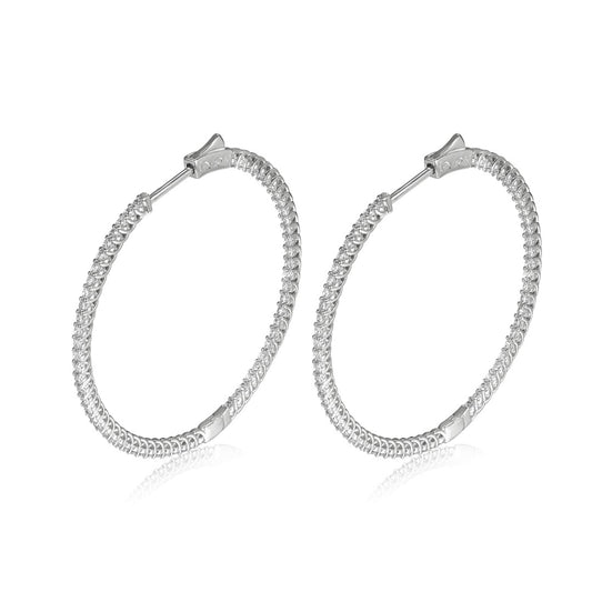 Sterling Silver 50mm Round CZ Hoop Earrings with 1.75mm CZs - HK Jewels