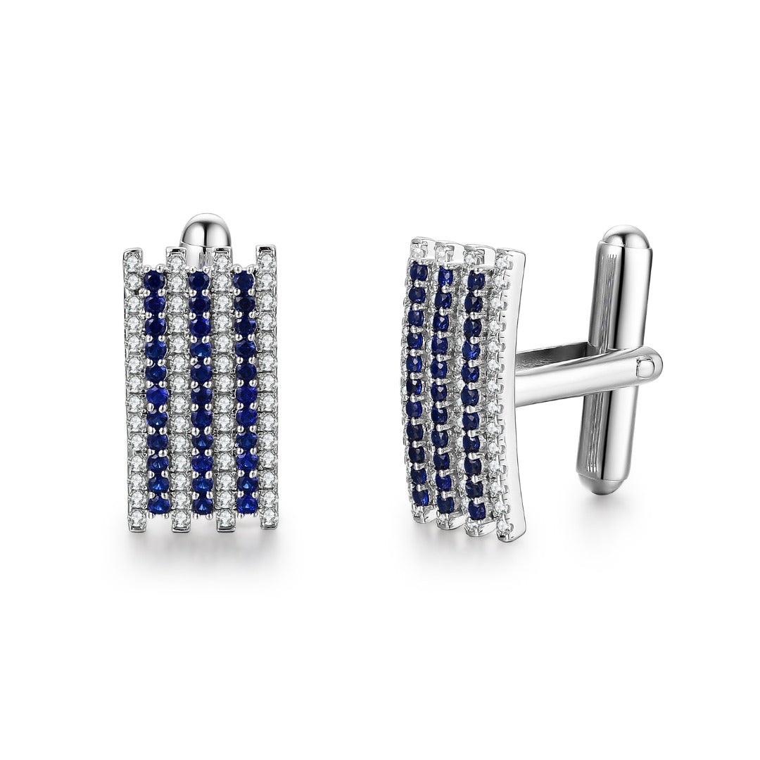 Rectangular Clear and Sapphire CZ Striped Cufflinks - HK Jewels