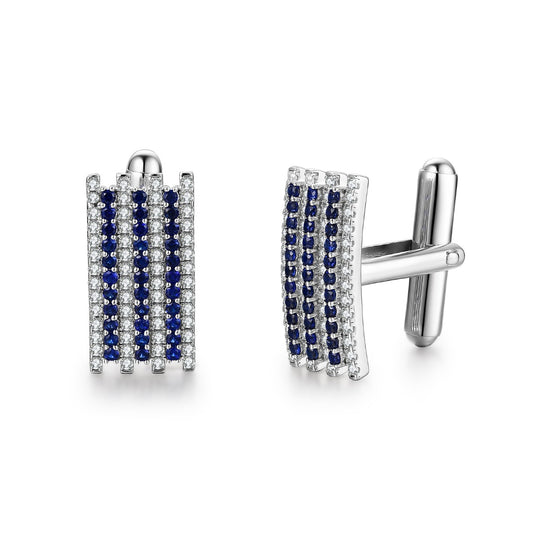 Rectangular Clear and Sapphire CZ Striped Cufflinks - HK Jewels