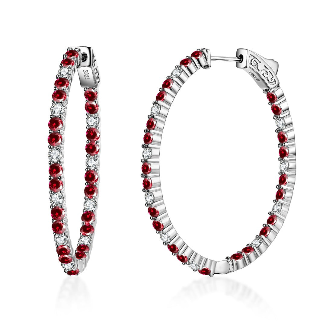 Sterling Silver Oval Emerald, Ruby and Sapphire CZ Hoops - HK Jewels