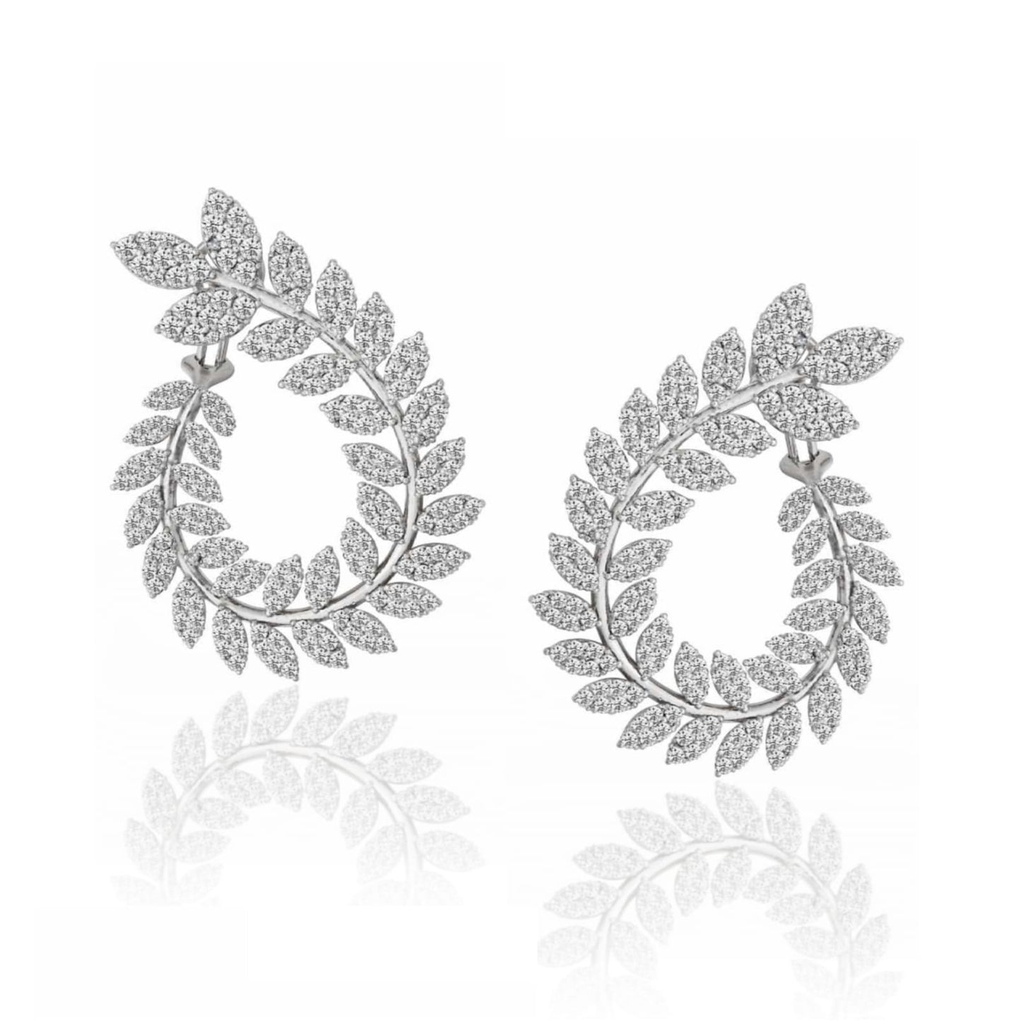 Sterling Silver Olive Wreath CZ Earring - HK Jewels