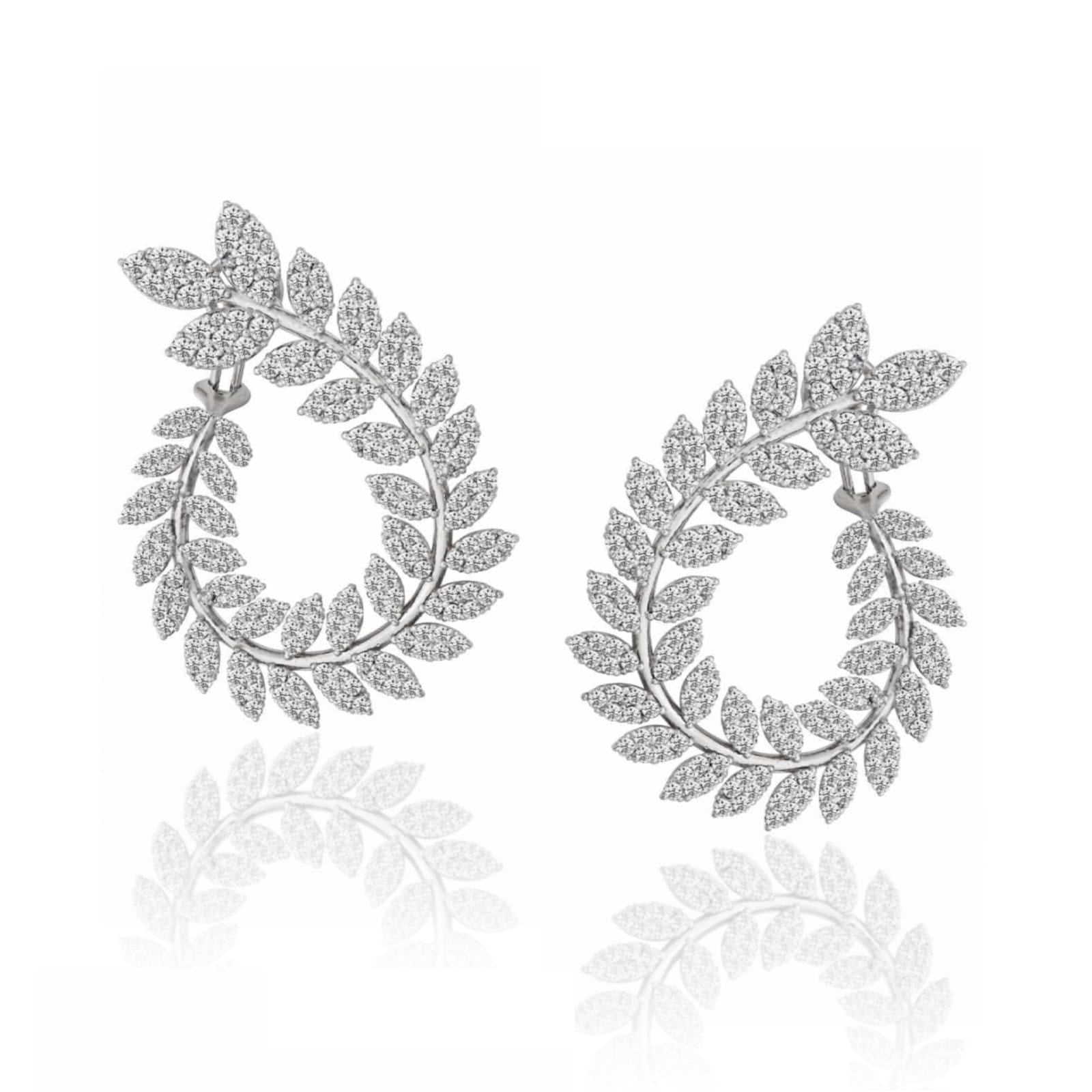 Sterling Silver Olive Wreath CZ Earring - HK Jewels