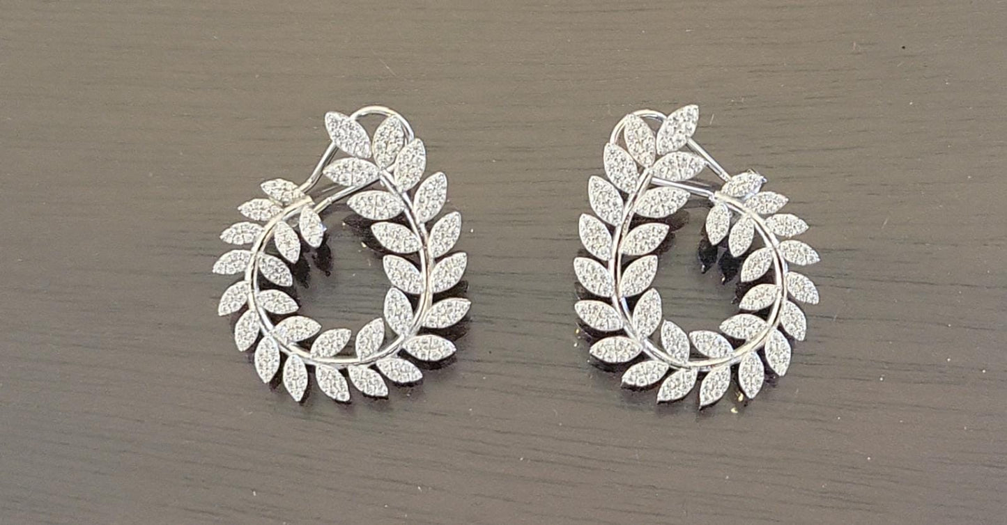 Sterling Silver Olive Wreath CZ Earring - HK Jewels