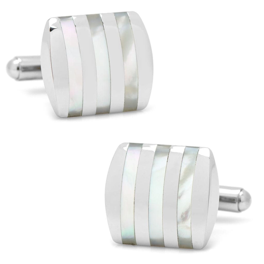 Rhodium Plated Sterling Silver Mother of Pearl/Black Onyx and Striped Cufflinks