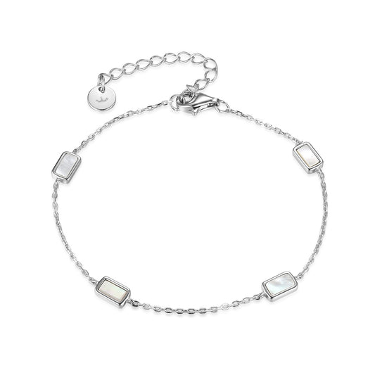 Sterling Silver Micropave CZ Rectangular Stone Station Bracelet - HK Jewels