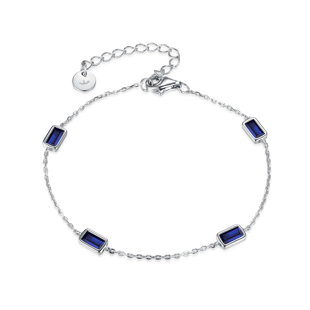 Sterling Silver Micropave CZ Rectangular Stone Station Bracelet - HK Jewels