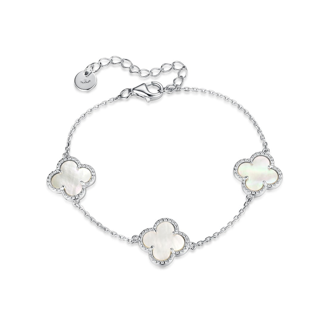 Sterling Silver Mother of Pearl Clover Bracelet - HK Jewels