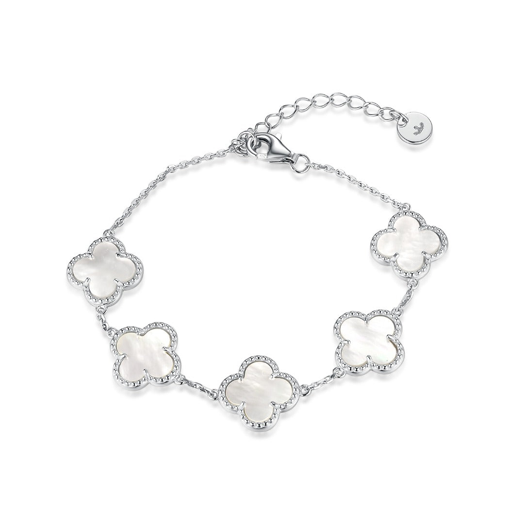 Sterling Silver Mother of Pearl Clover Bracelet - HK Jewels