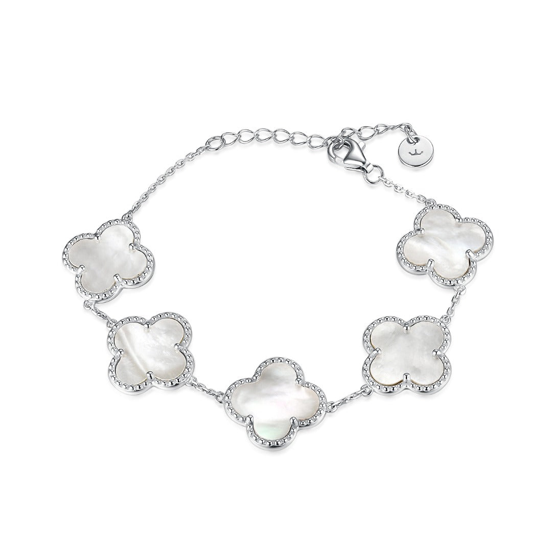 Sterling Silver Mother of Pearl Clover Bracelet - HK Jewels