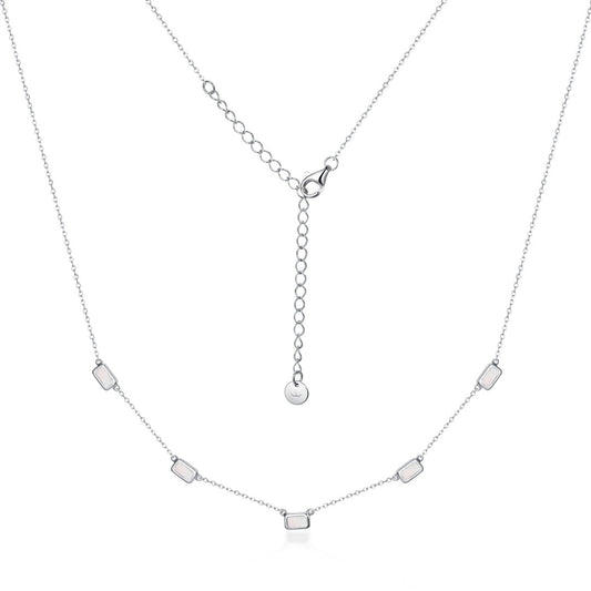 Sterling Silver Rectangular Mother of Pearl/Sapphire CZ Station Necklace - HK Jewels