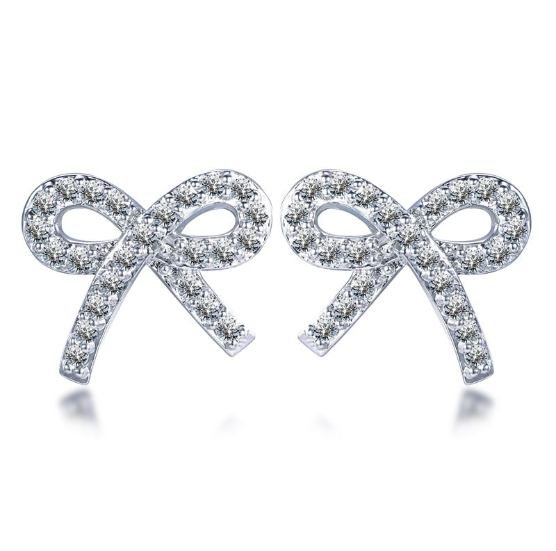Sterling Silver Micropave Bow Stud Earrings - HK Jewels