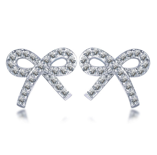 Sterling Silver Micropave Bow Stud Earrings - HK Jewels