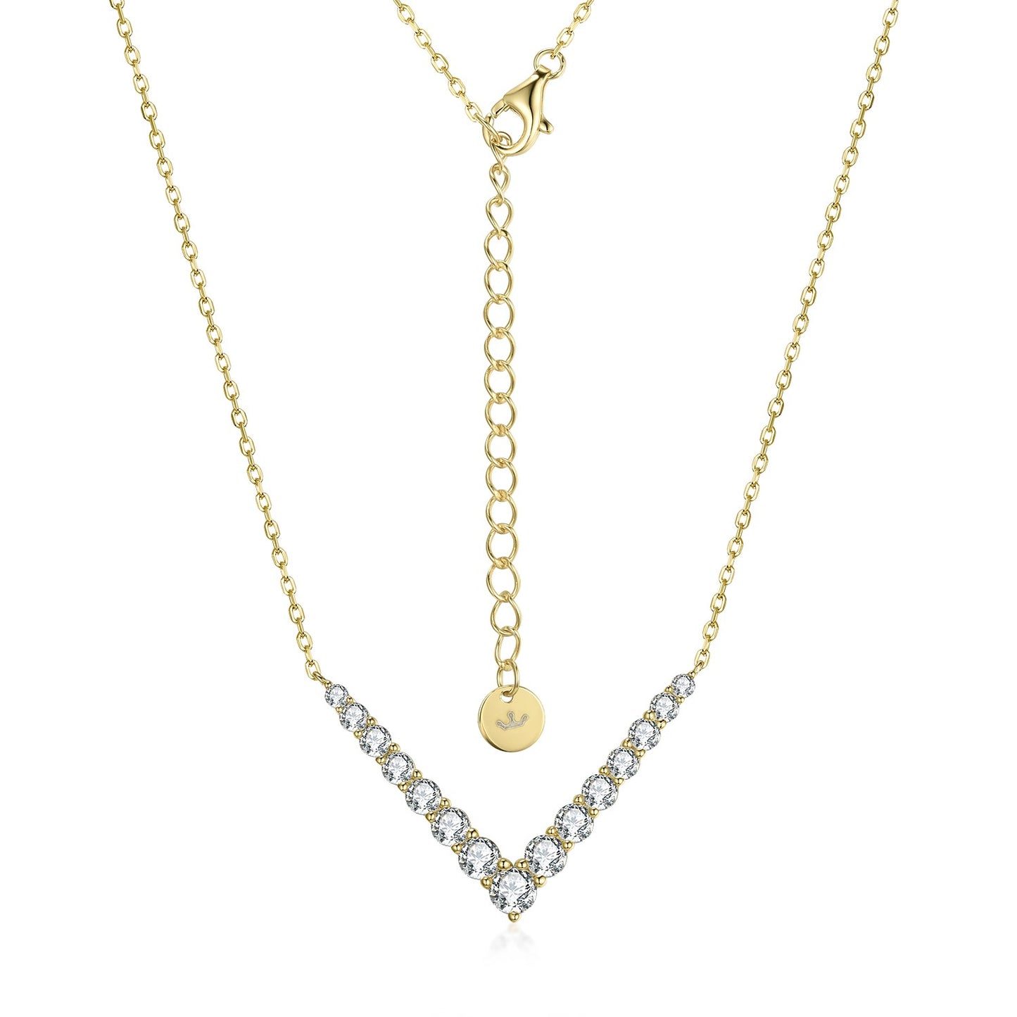 Sterling Silver V Shaped Graduated CZ Bar Necklace - HK Jewels