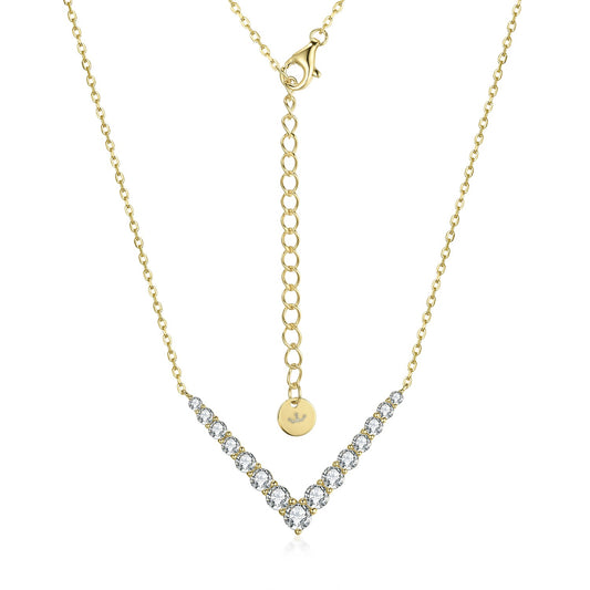 Sterling Silver V Shaped Graduated CZ Bar Necklace - HK Jewels