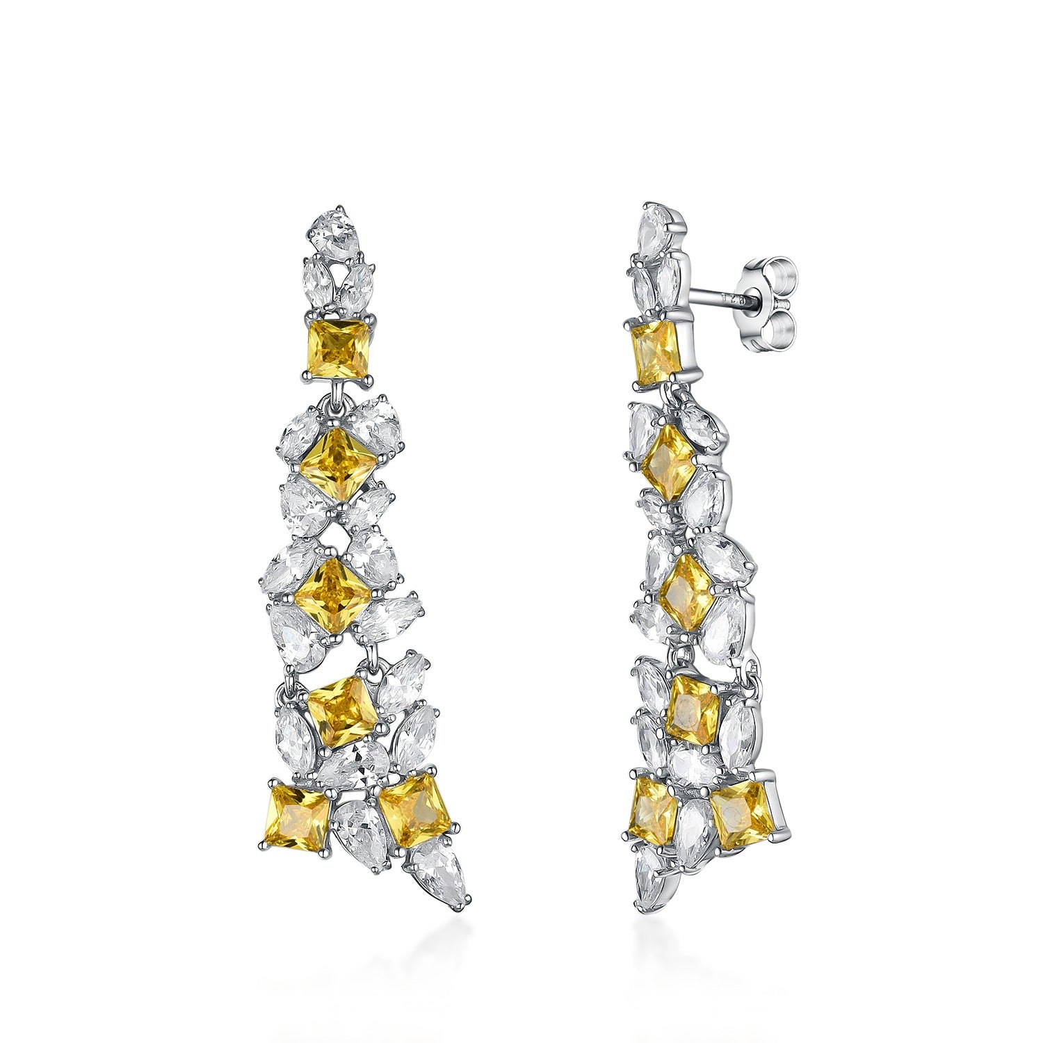 Sterling Silver Fancy Triangular CZ Earrings - HK Jewels