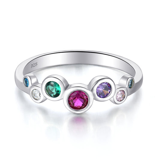 Rhodium Plated Sterling Silver Multicolor CZ Bezel Set Round Stones Ring