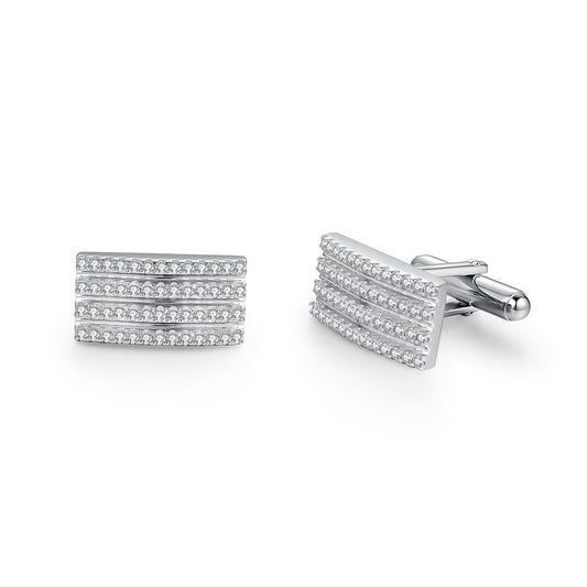 Rhodium Plated Sterling Silver Micropave Striped Cufflinks