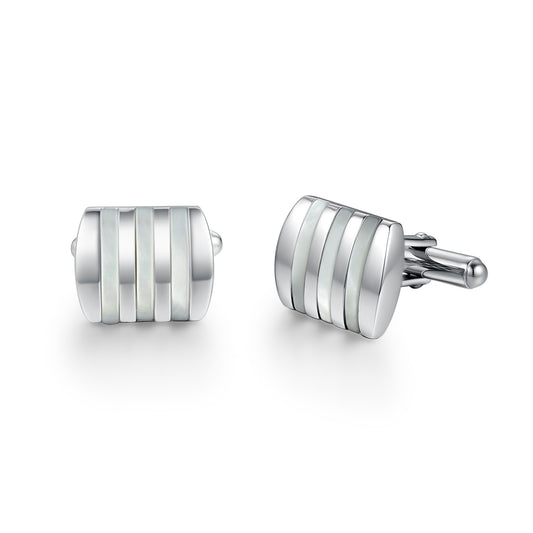 Rhodium Plated Sterling Silver Mother of Pearl/Black Onyx and Striped Cufflinks