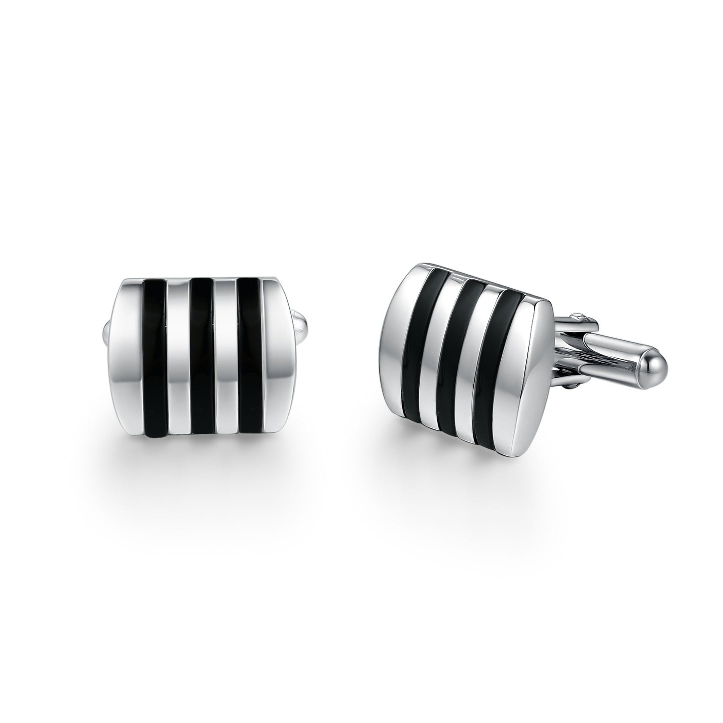 Rhodium Plated Sterling Silver Mother of Pearl/Black Onyx and Striped Cufflinks