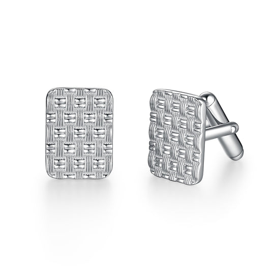 Rhodium Plated or Gold-plated Sterling Silver Weave Cufflinks