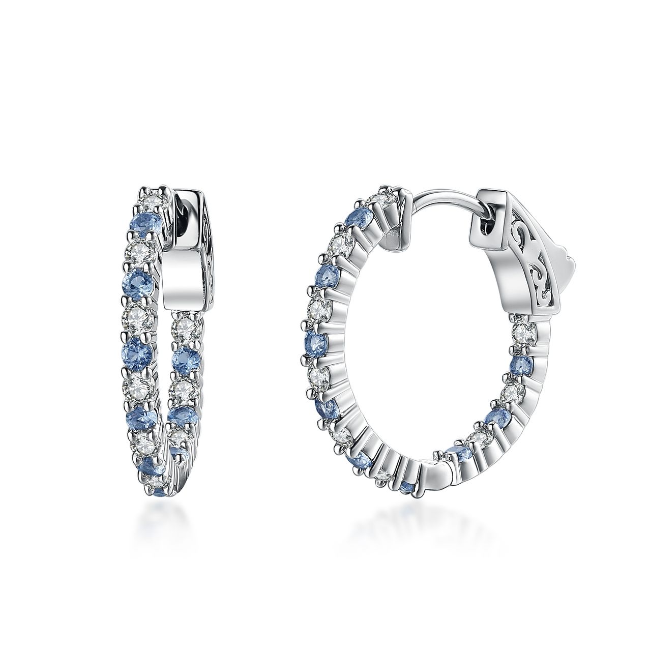 Surgical Steel Alternating Light Colorful and Clear CZ Hoop Earrings